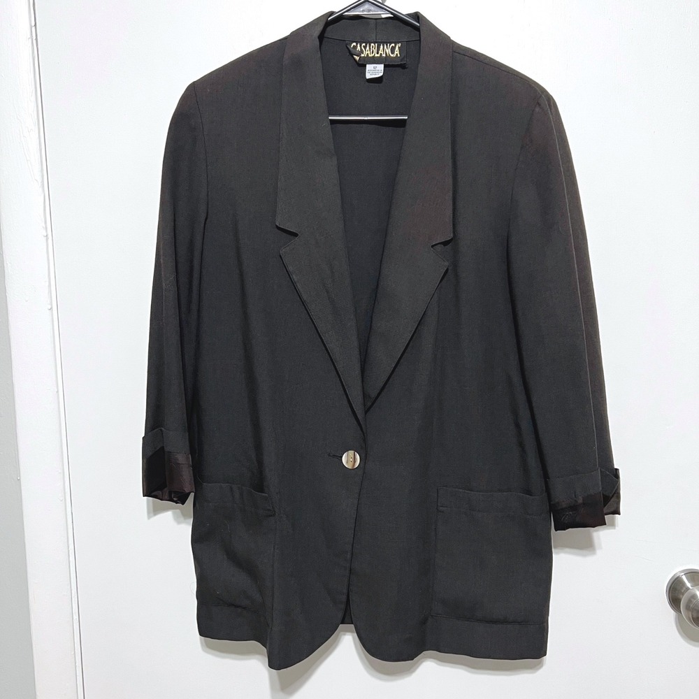 Vintage Casablanca Womens Blazer Size 12 Black Single Button Cuffed Classic Chic